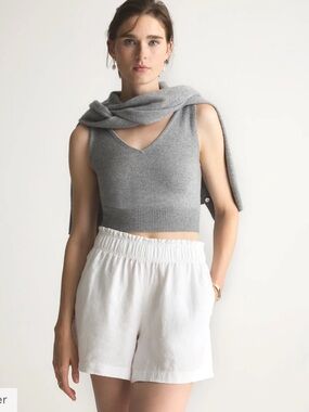 Quince White High-Waist Linen Shorts